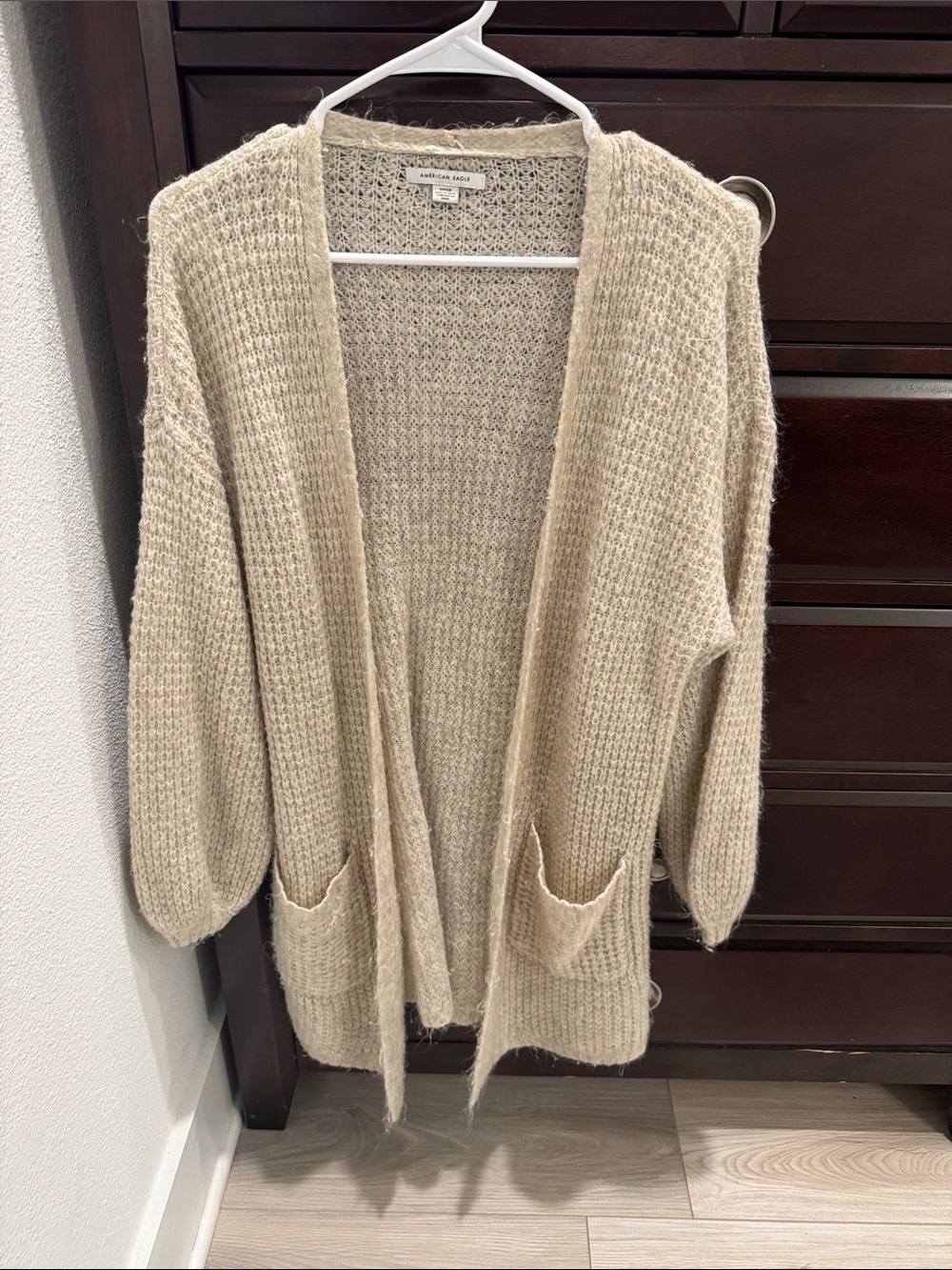 American Eagle Outfitters Cream Open Waffle-Knit Cardigan